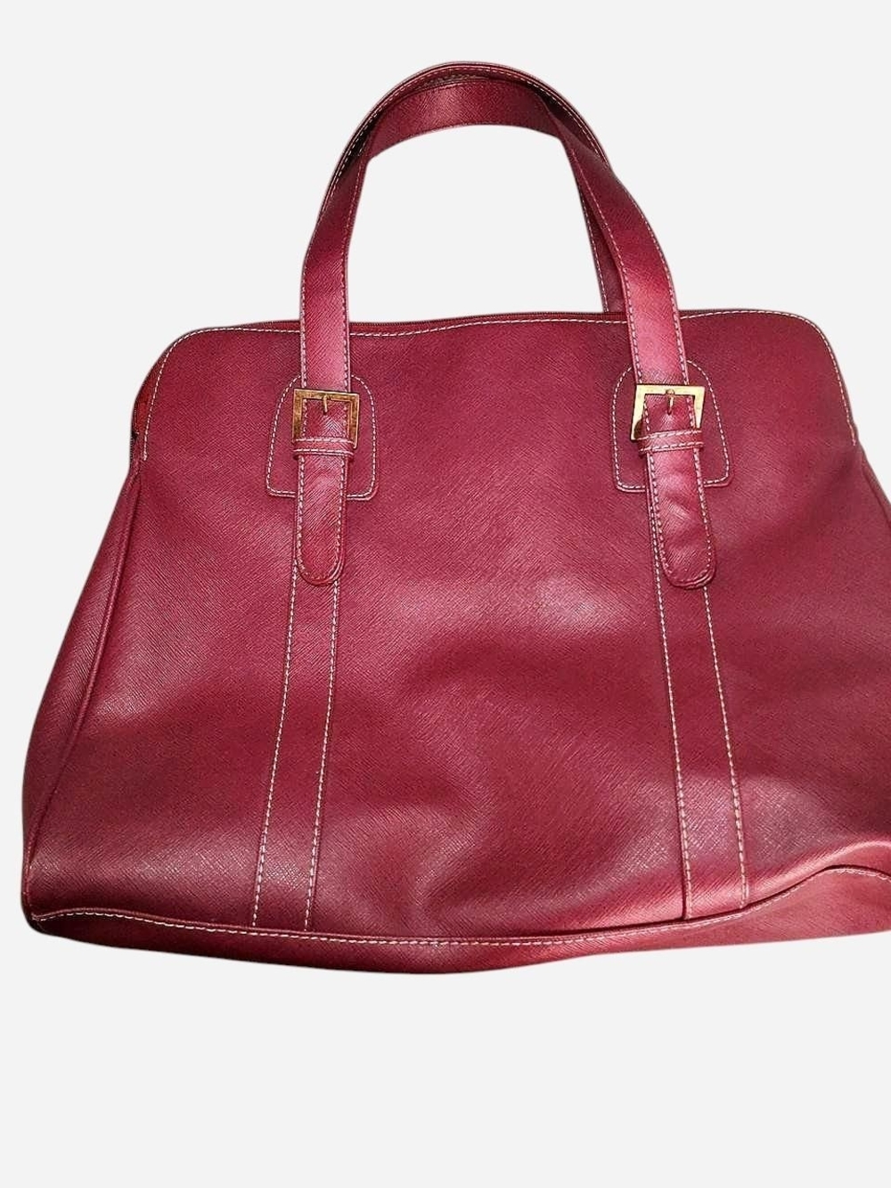 Structured Berry Pink Leather Tote Bag with Top Handles